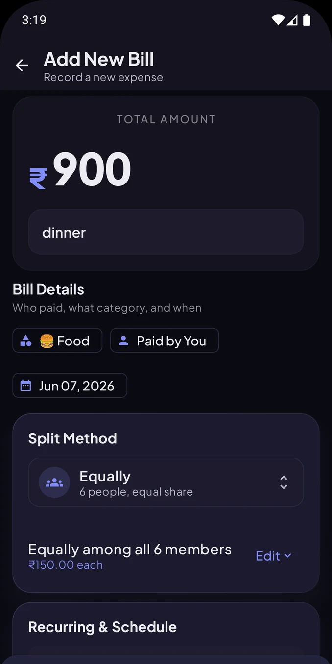 FairShare app — flexible split options for bills