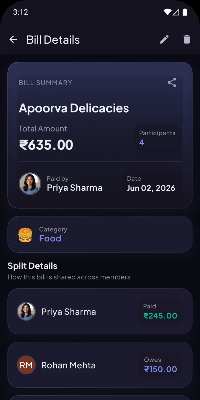 FairShare app — expense tracking for group trips