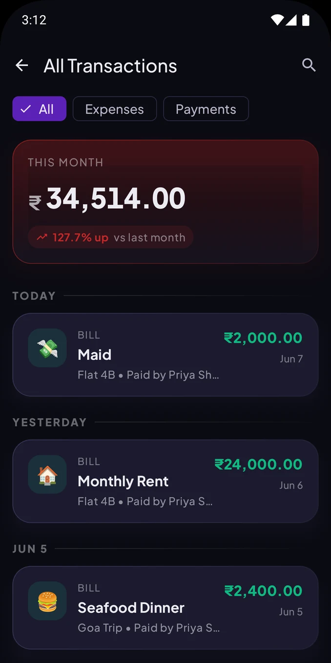 FairShare app — recurring expense management for roommates